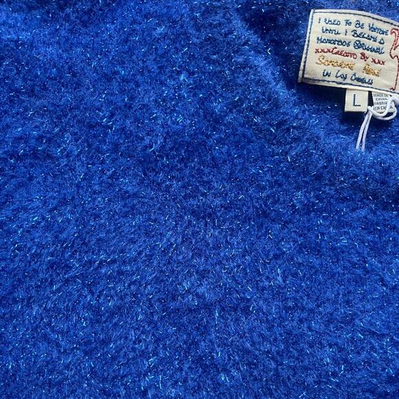 Sandrine Rose X Free People Fuzzy Metallic Distressed Oversized Sweater Large - Picture 3 of 10